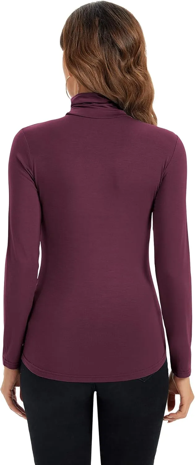 Womens Long Sleeve Turtleneck Tops Soft Stretchy Fitted Base Layer Shirt