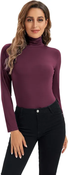 Womens Long Sleeve Turtleneck Tops Soft Stretchy Fitted Base Layer Shirt