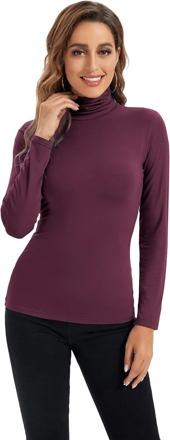 Womens Long Sleeve Turtleneck Tops Soft Stretchy Fitted Base Layer Shirt
