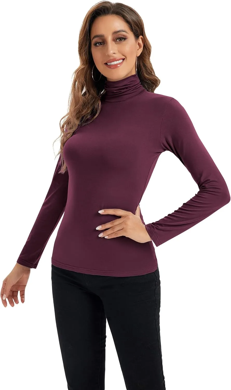 Womens Long Sleeve Turtleneck Tops Soft Stretchy Fitted Base Layer Shirt
