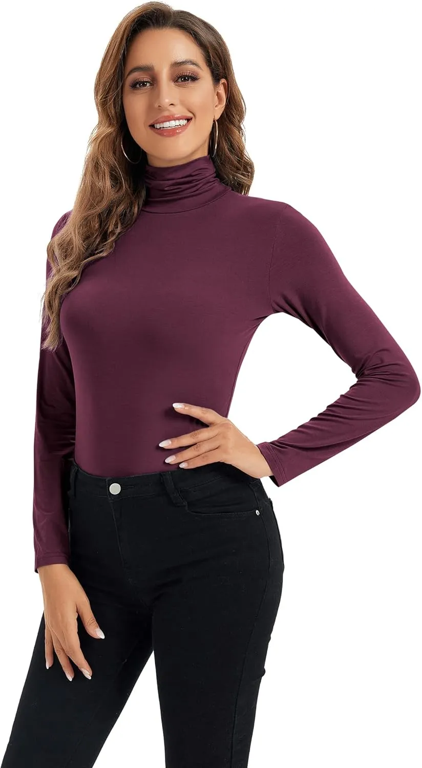 Womens Long Sleeve Turtleneck Tops Soft Stretchy Fitted Base Layer Shirt