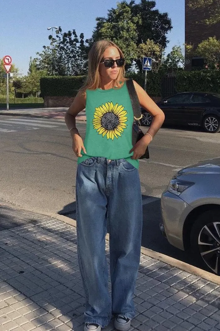 Womens Tank Tops Summer T Shirts Sleeveless Casual Loose Tunic Blouses