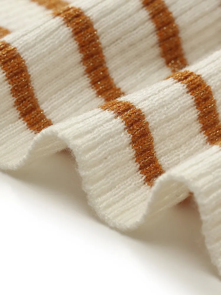 Wool Striped Boatneck Slim Women Sweater