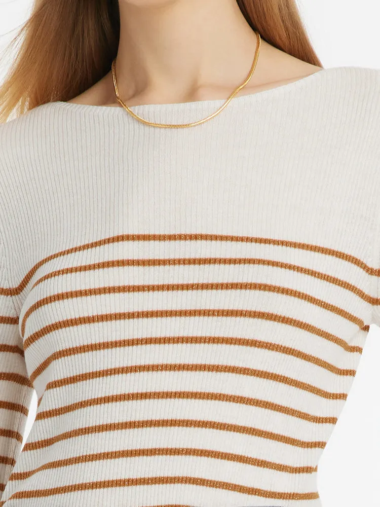 Wool Striped Boatneck Slim Women Sweater