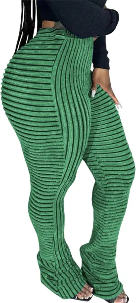 YOOTIKO Women Stacked Pants Flare Sweatpants High Waisted Striped Fuzzy Lounge Butt Lifting Leggings