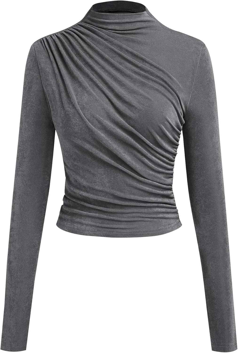 ZAFUL Womens 2024 Fall Long Sleeve Ruched Tops Mock Neck Trendy Blouses Casual Tight Shirts