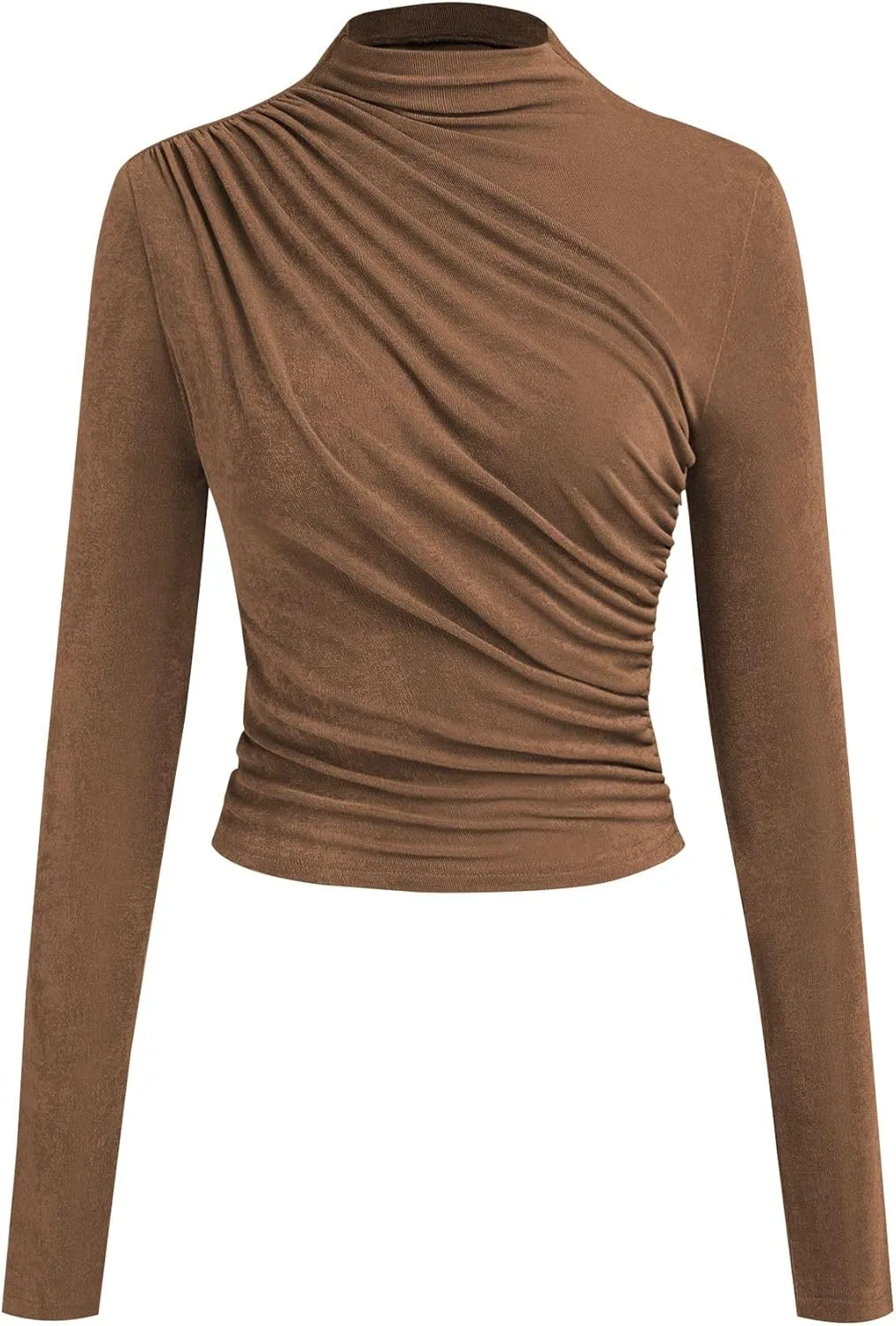 ZAFUL Womens 2024 Fall Long Sleeve Ruched Tops Mock Neck Trendy Blouses Casual Tight Shirts